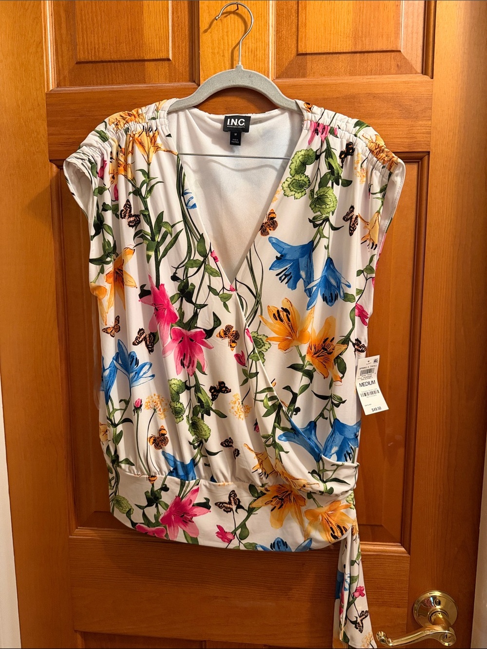 INC International Concepts Floral Wrap-Front Women's Top - White/Multi